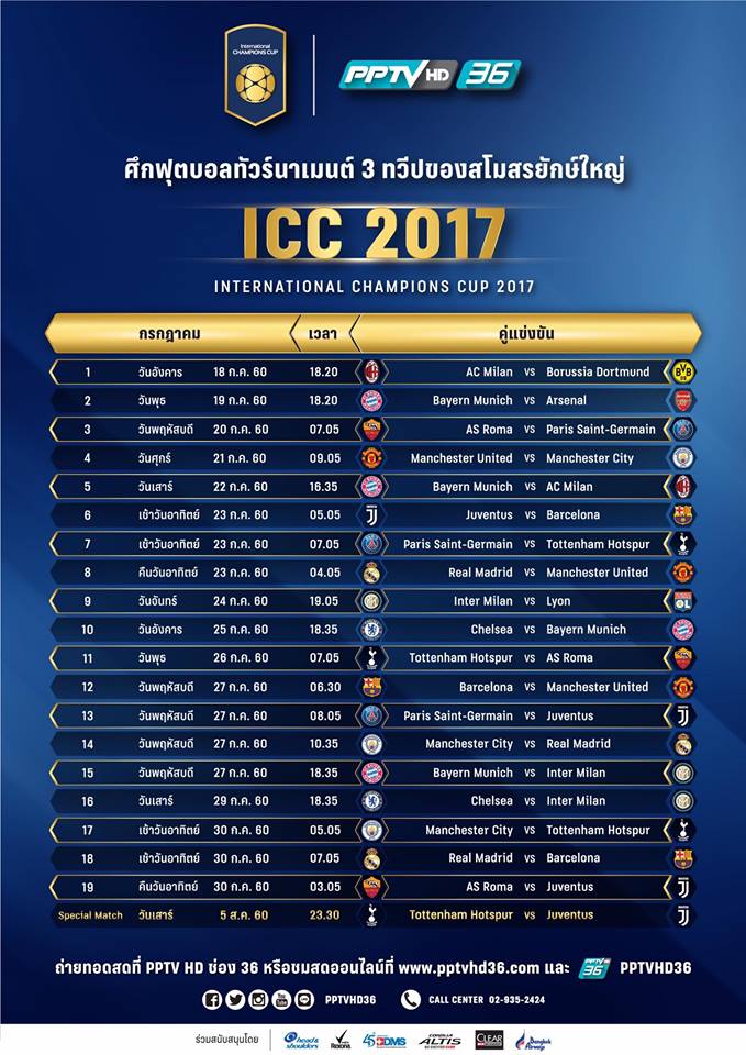 ตาราง PPTV โปรแกรมถ่ายทอดสดรายการ ICC